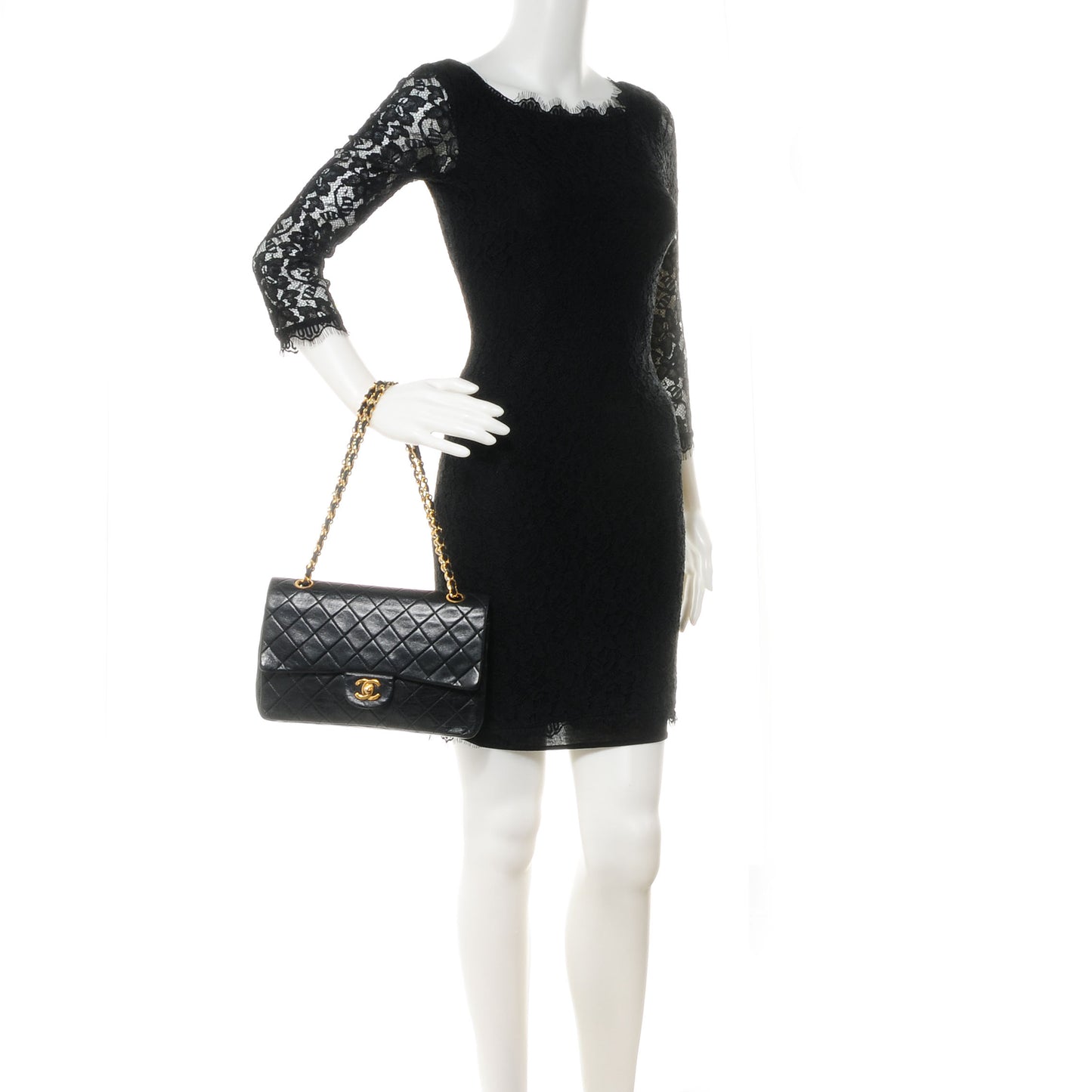 Lambskin Medium Double Flap Black