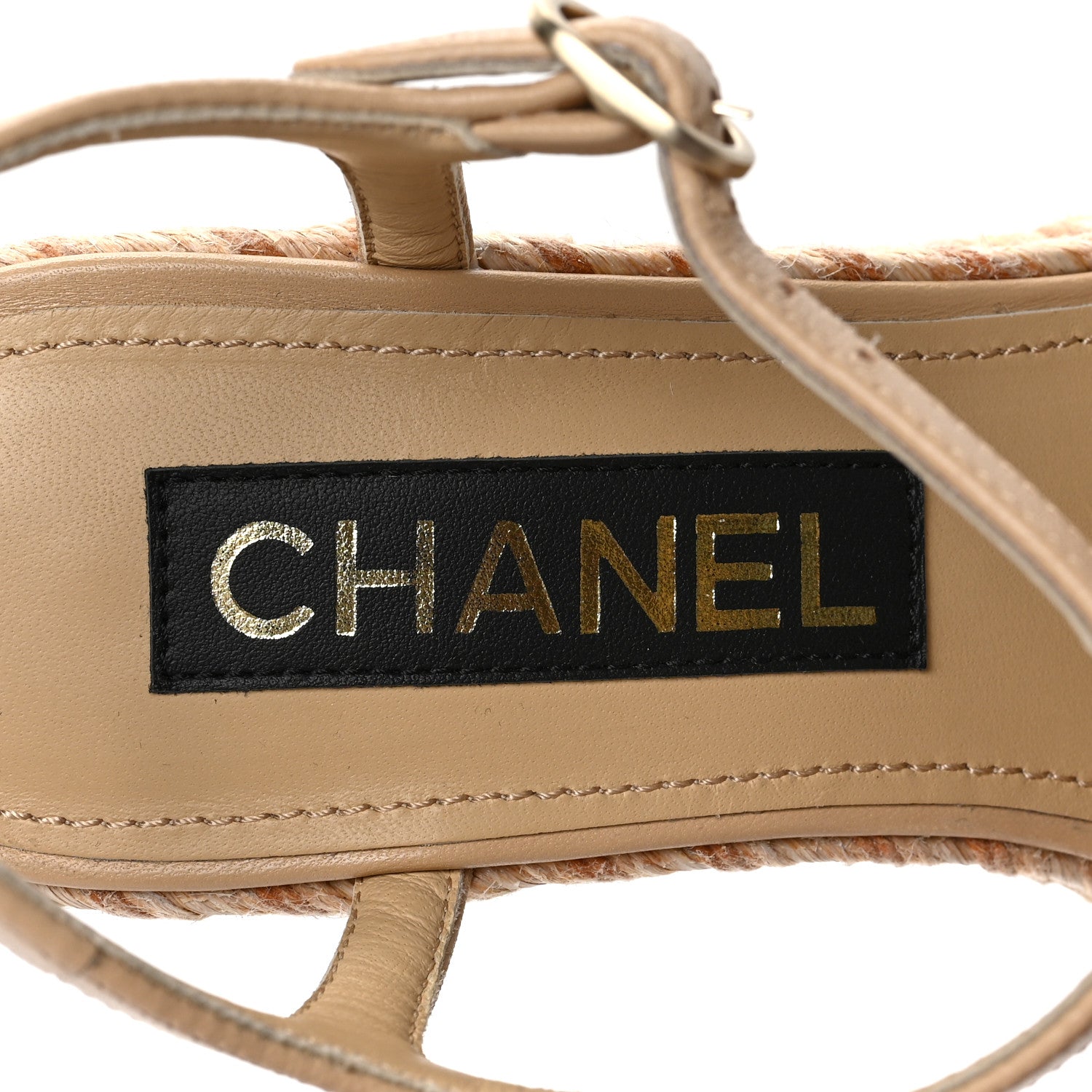 Chanel Lambskin Grosgrain CC Espadrilles Wedges 37 Beige Black 9 of 9