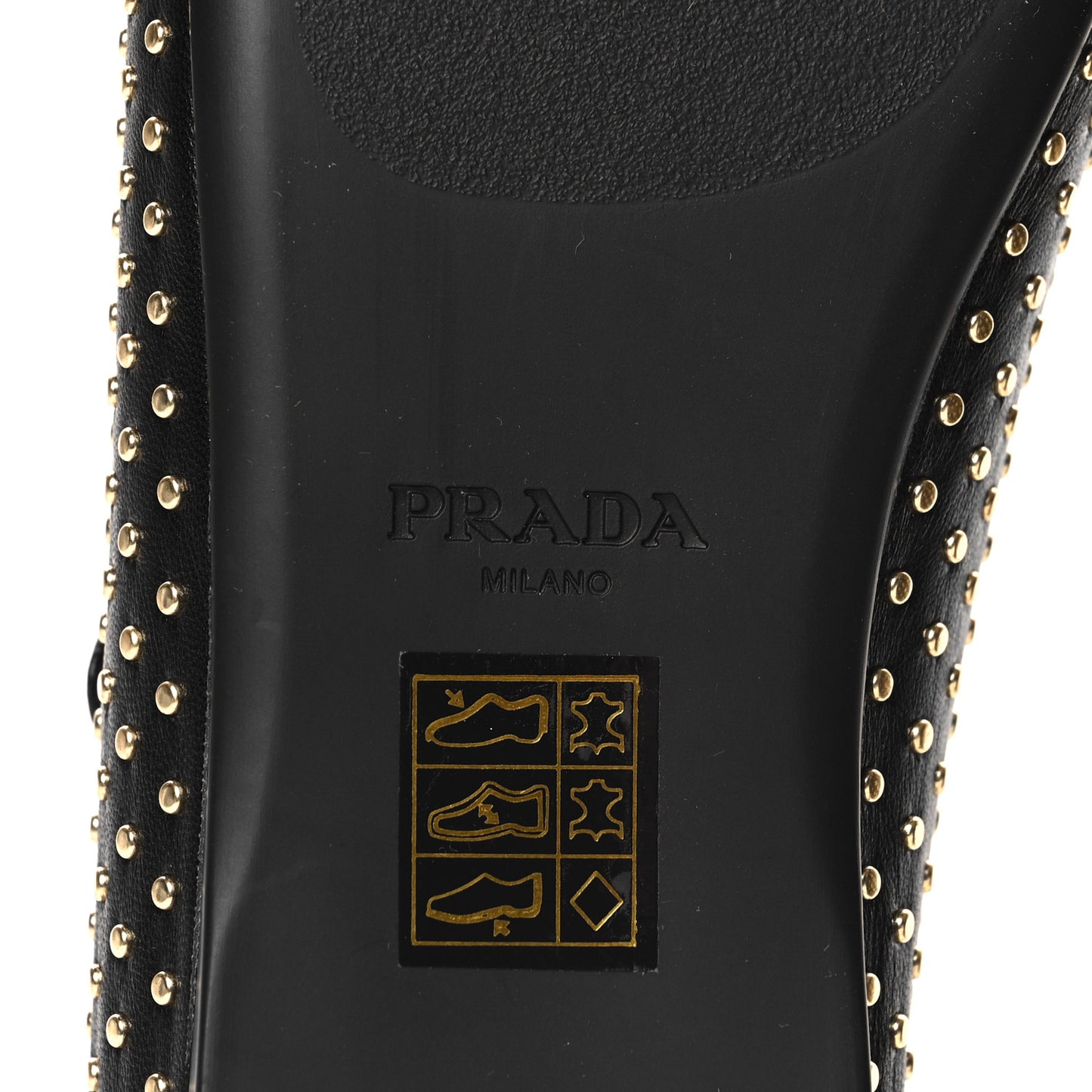 Nappa Studded Metal Triangle Logo Ballet Flats 37 Black