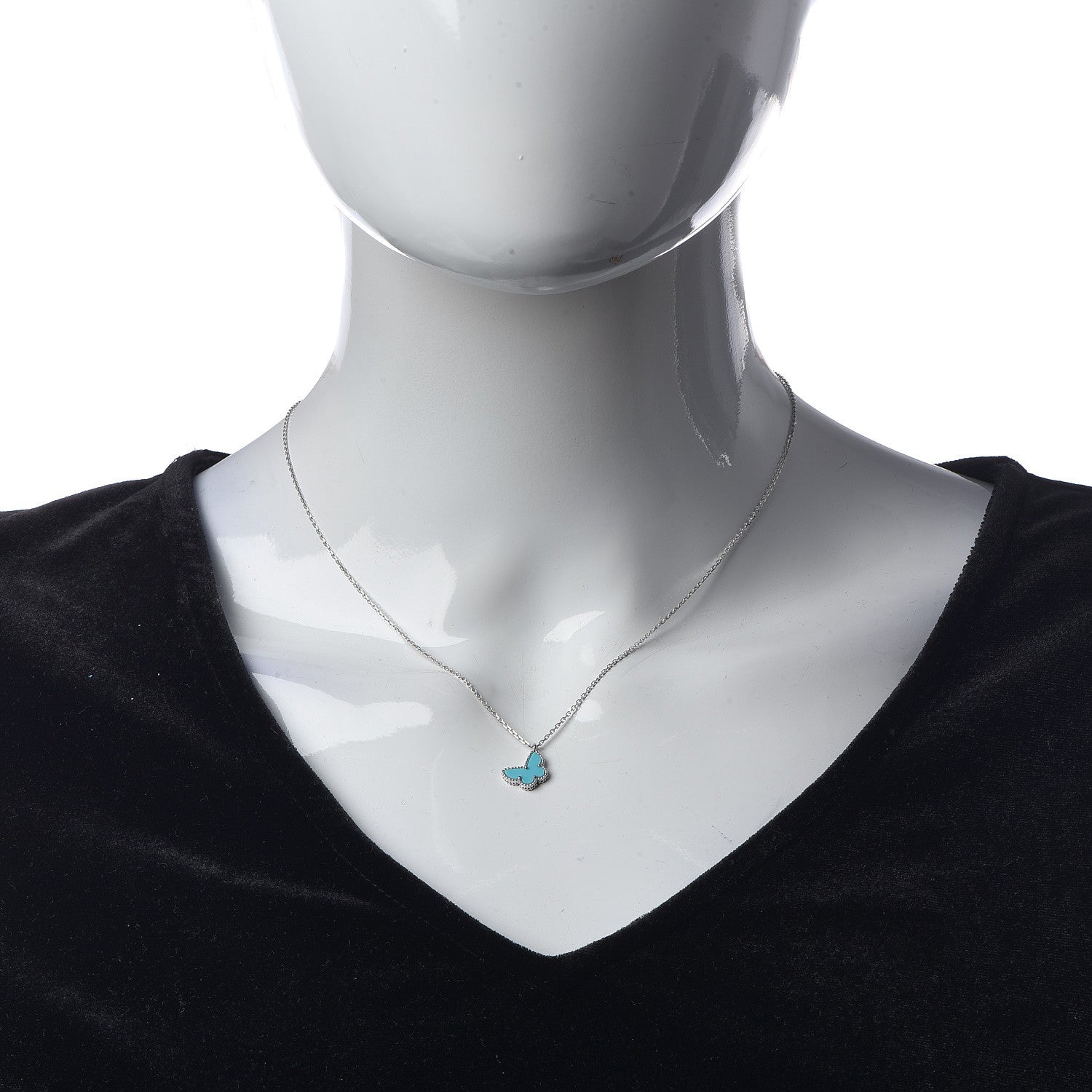 Van Cleef & Arpels 18K White Gold Turquoise Sweet Alhambra Butterfly Pendant Necklace 2 of 7