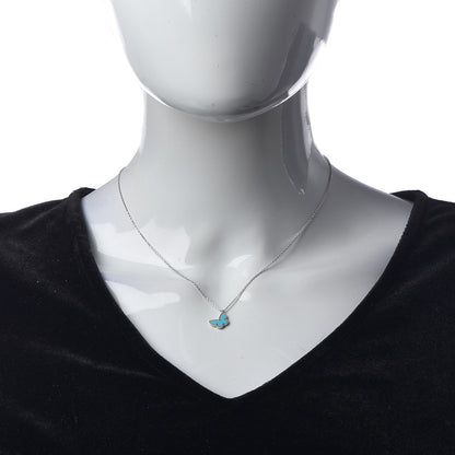 Van Cleef & Arpels 18K White Gold Turquoise Sweet Alhambra Butterfly Pendant Necklace 2 of 7