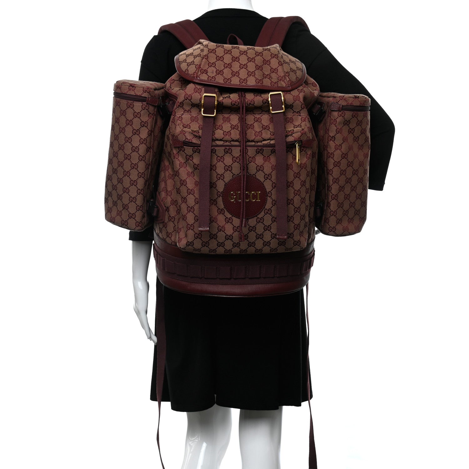 Gucci GG Monogram Script Logo Large Double Pocket Backpack Sahara Rubino Bordeaux 2 of 11