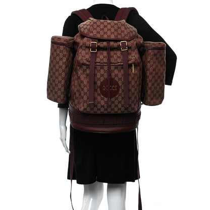 Gucci GG Monogram Script Logo Large Double Pocket Backpack Sahara Rubino Bordeaux 2 of 11