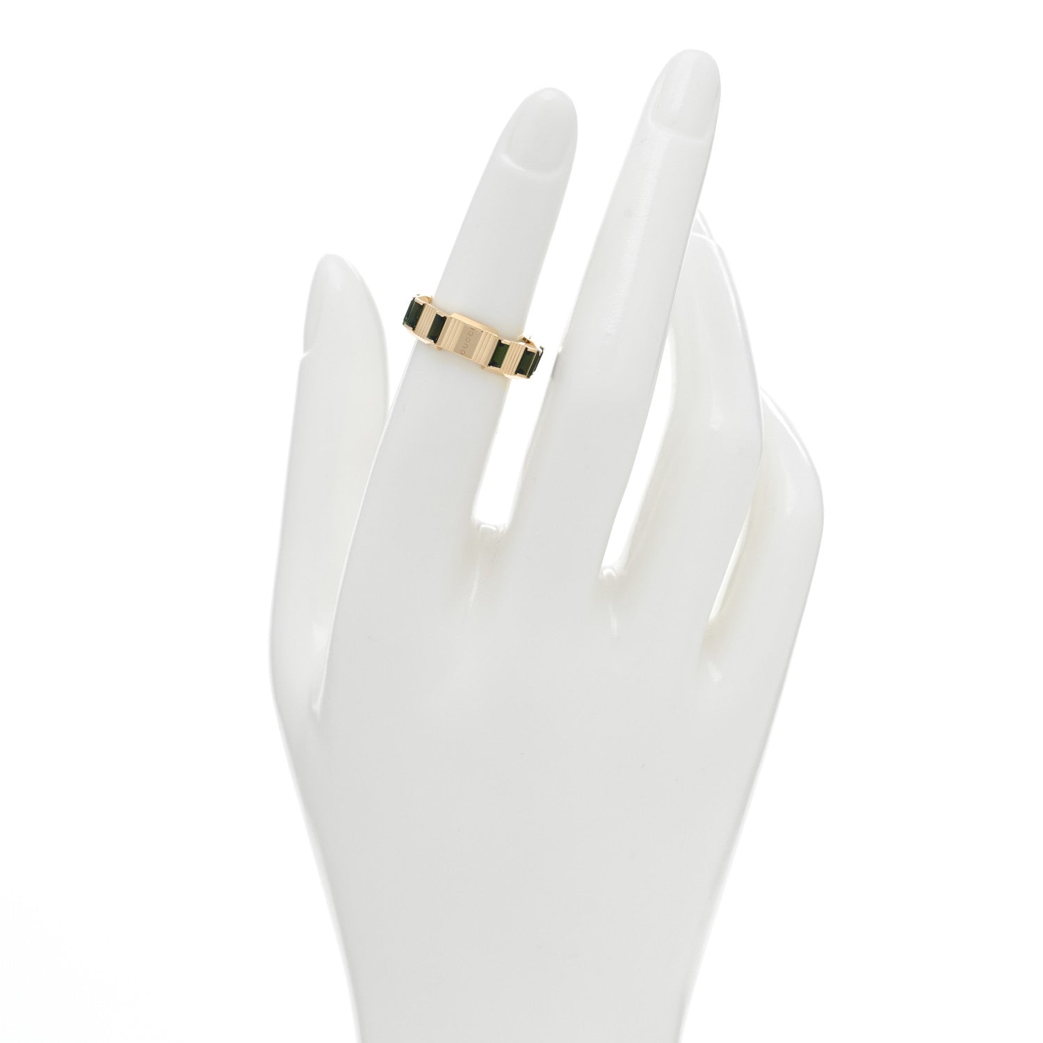 Gucci 18K Yellow Gold Green Tourmaline 7mm Link to Love Ring 49 5 2 of 4
