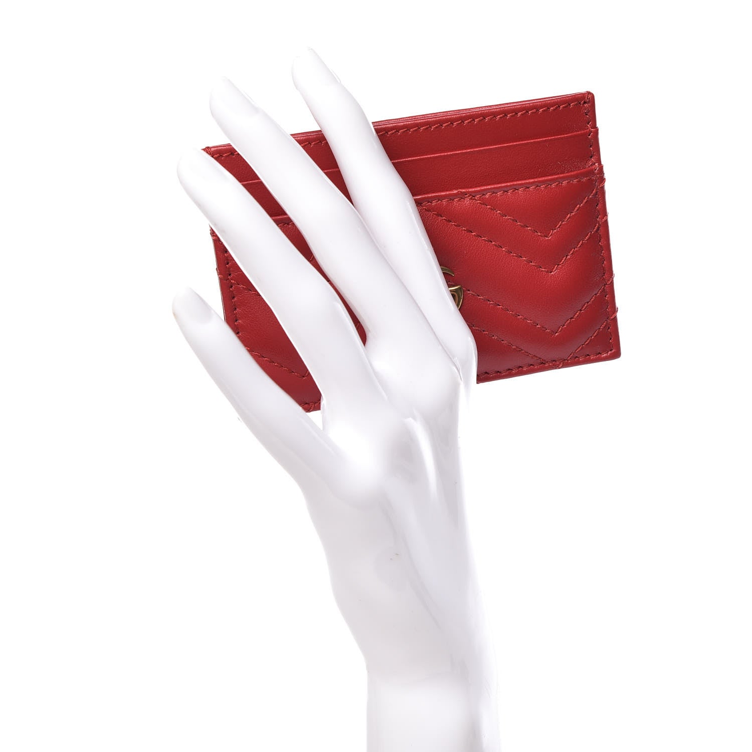 Gucci Calfskin Matelasse GG Marmont Card Holder Hibiscus Red 2 of 7