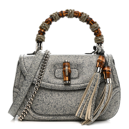 Gucci Calfskin Medium New Bamboo Top Handle Bag Grey White 1 of 10