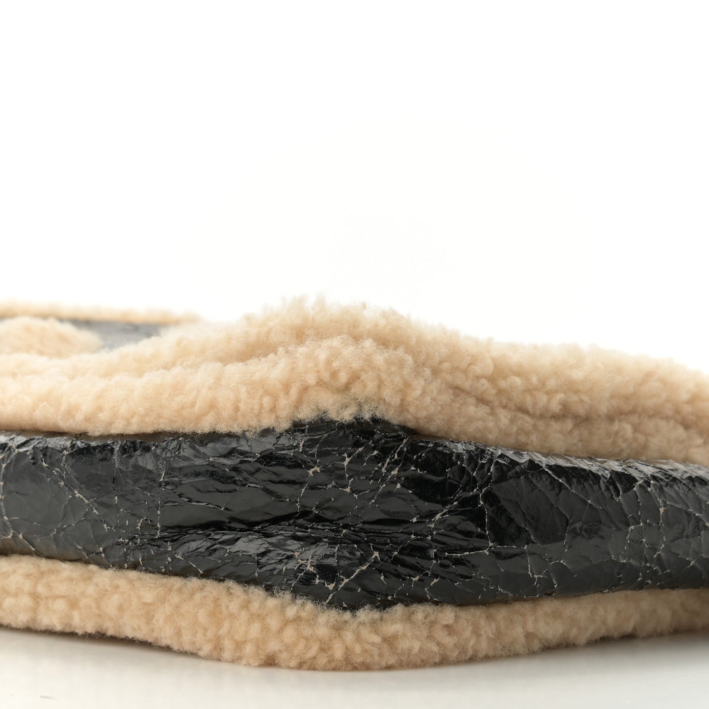 Shiny Crumpled Sheepskin Shearling CC Mania Flap Bag Black Beige