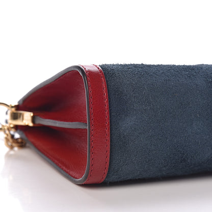 Gucci Suede Calfskin Web Small Ophidia Chain Shoulder Bag New Blue Romantic Cherry 8 of 10
