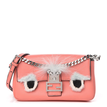 Fendi Nappa Rabbit Fox Fur Micro Buggie Baguette Coral 1 of 10