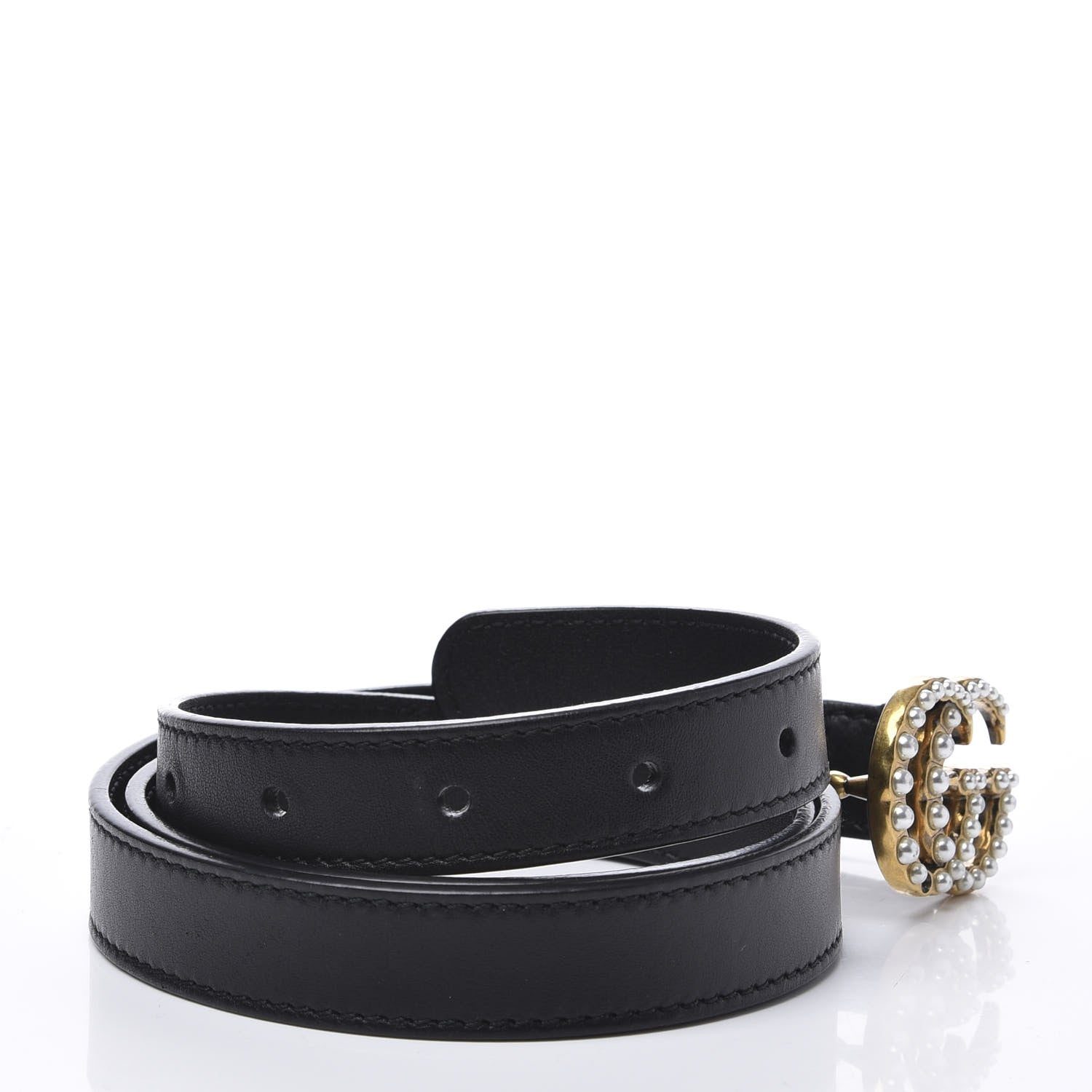 Gucci Calfskin Pearl Double G 20mm Belt 85 34 Black Cream 3 of 6