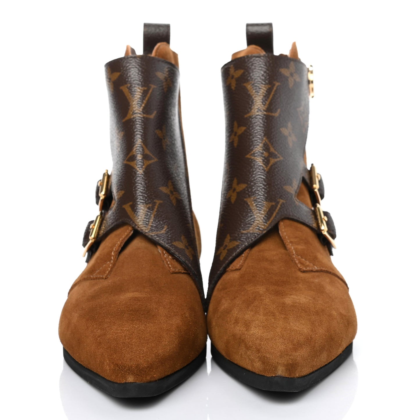 Suede Monogram Jumble Flat Ankle Boots 38