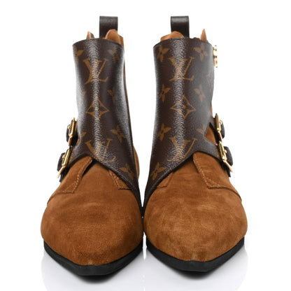 Louis Vuitton Suede Monogram Jumble Flat Ankle Boots 38 2 of 8