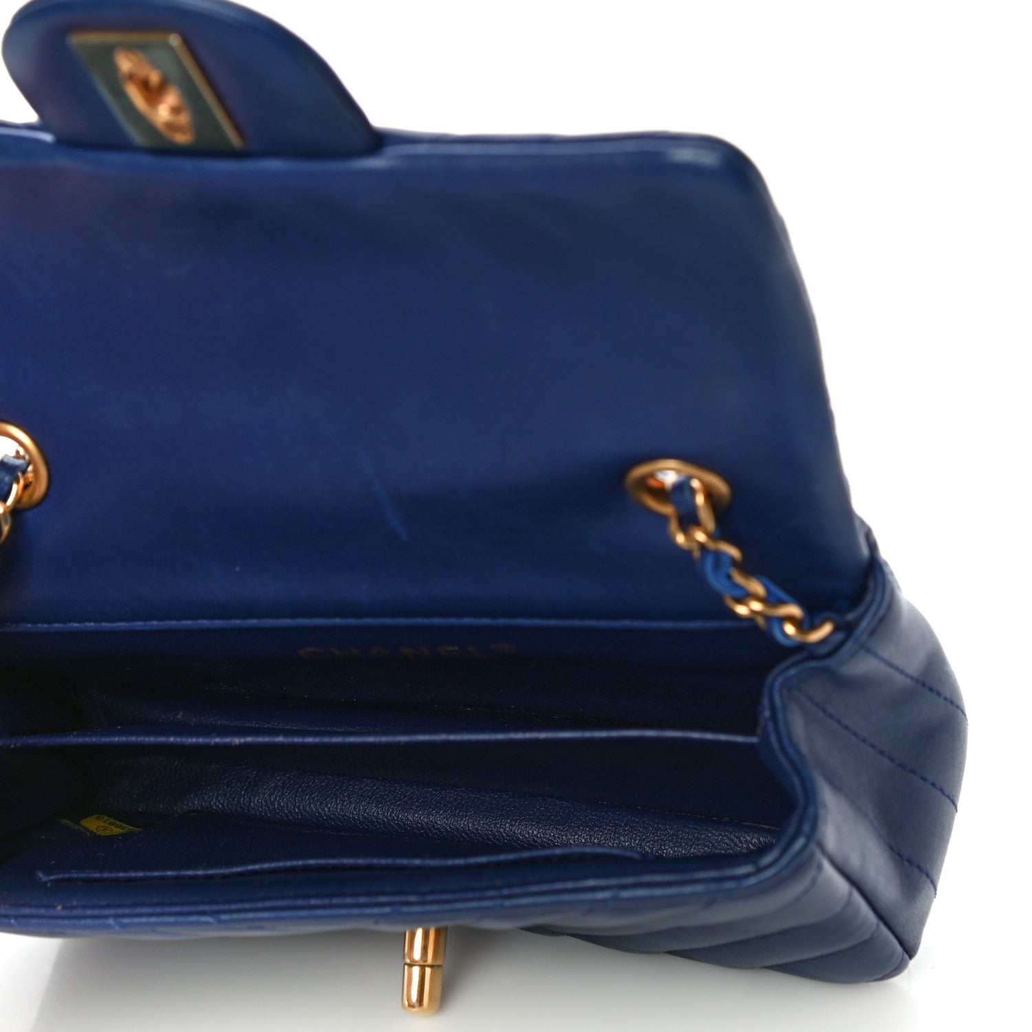 Chanel Lambskin Chevron Quilted Extra Mini Rectangular Flap Blue 4 of 14