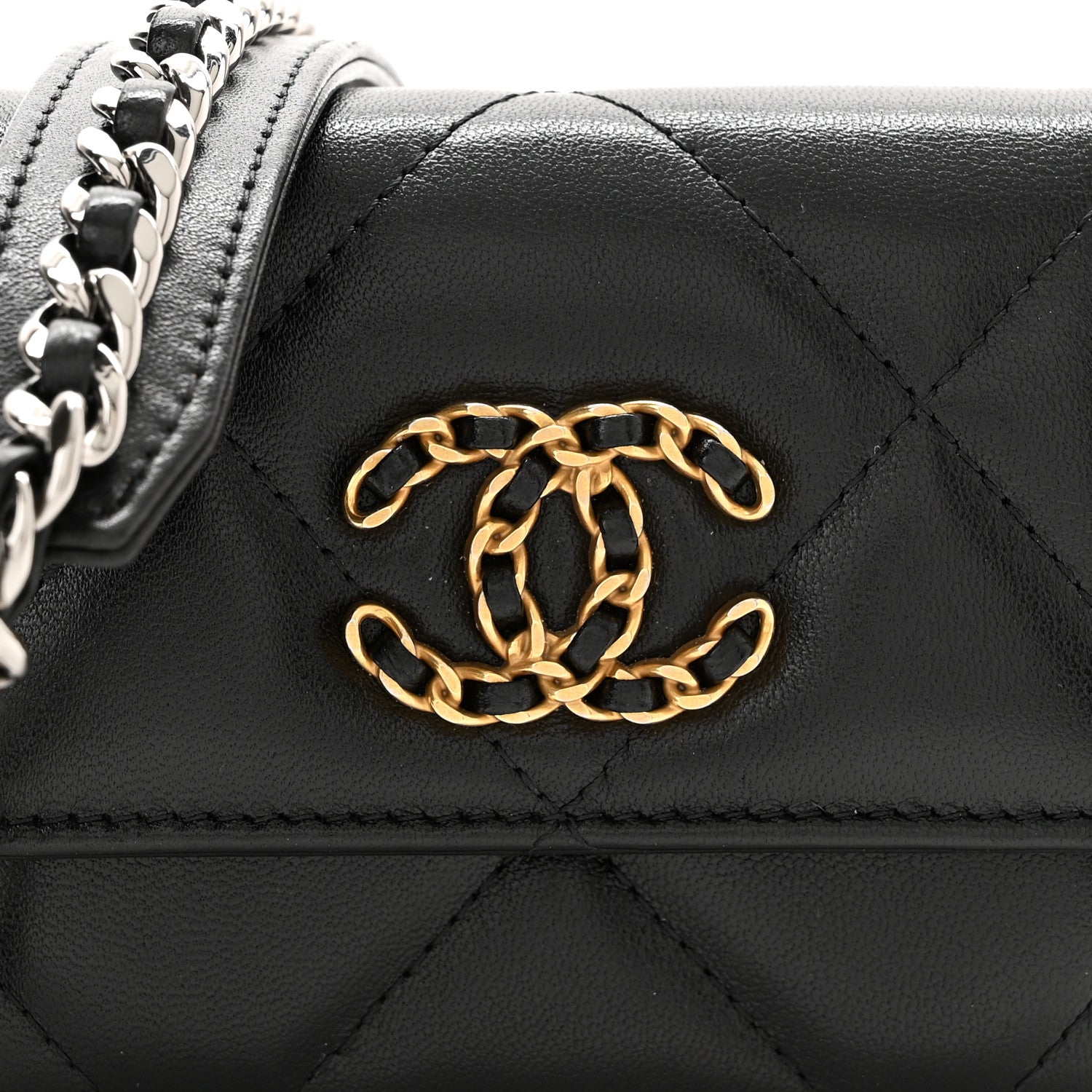 Chanel Lambskin Quilted Chanel 19 Flap Coin Purse With Chain Black 8 of 11