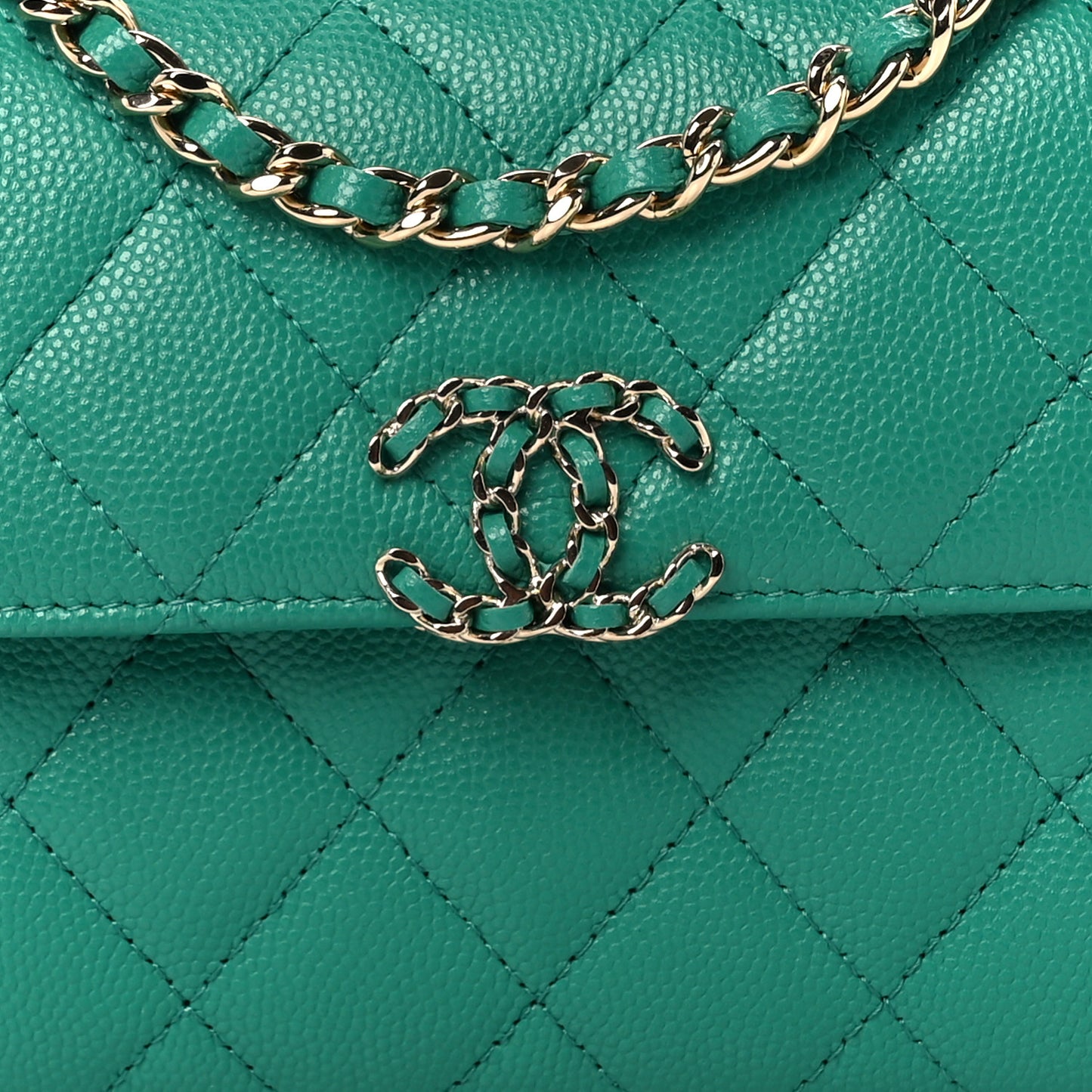Caviar Quilted Double Chain Top Handle Flap With Chain Green