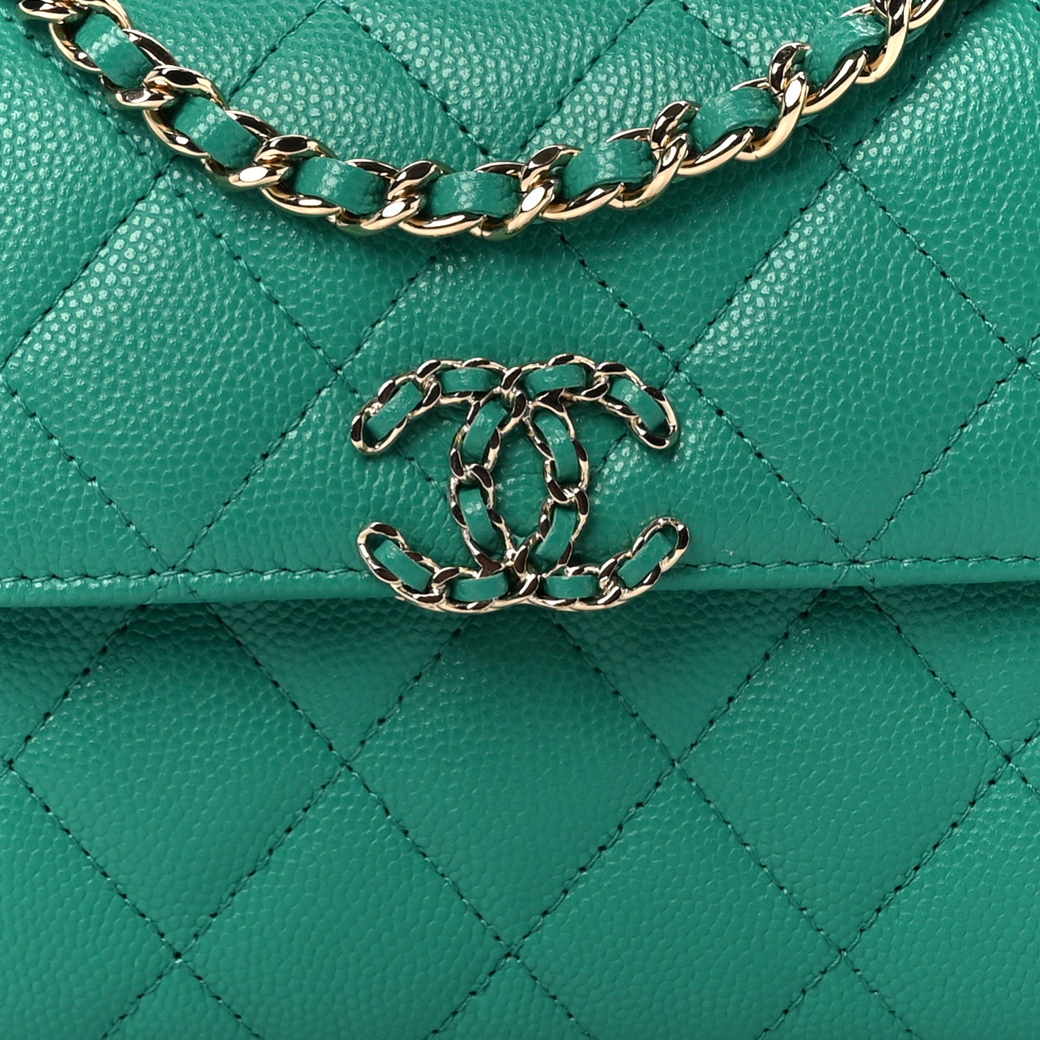 Chanel Caviar Quilted Double Chain Top Handle Flap With Chain Green 8 of 10