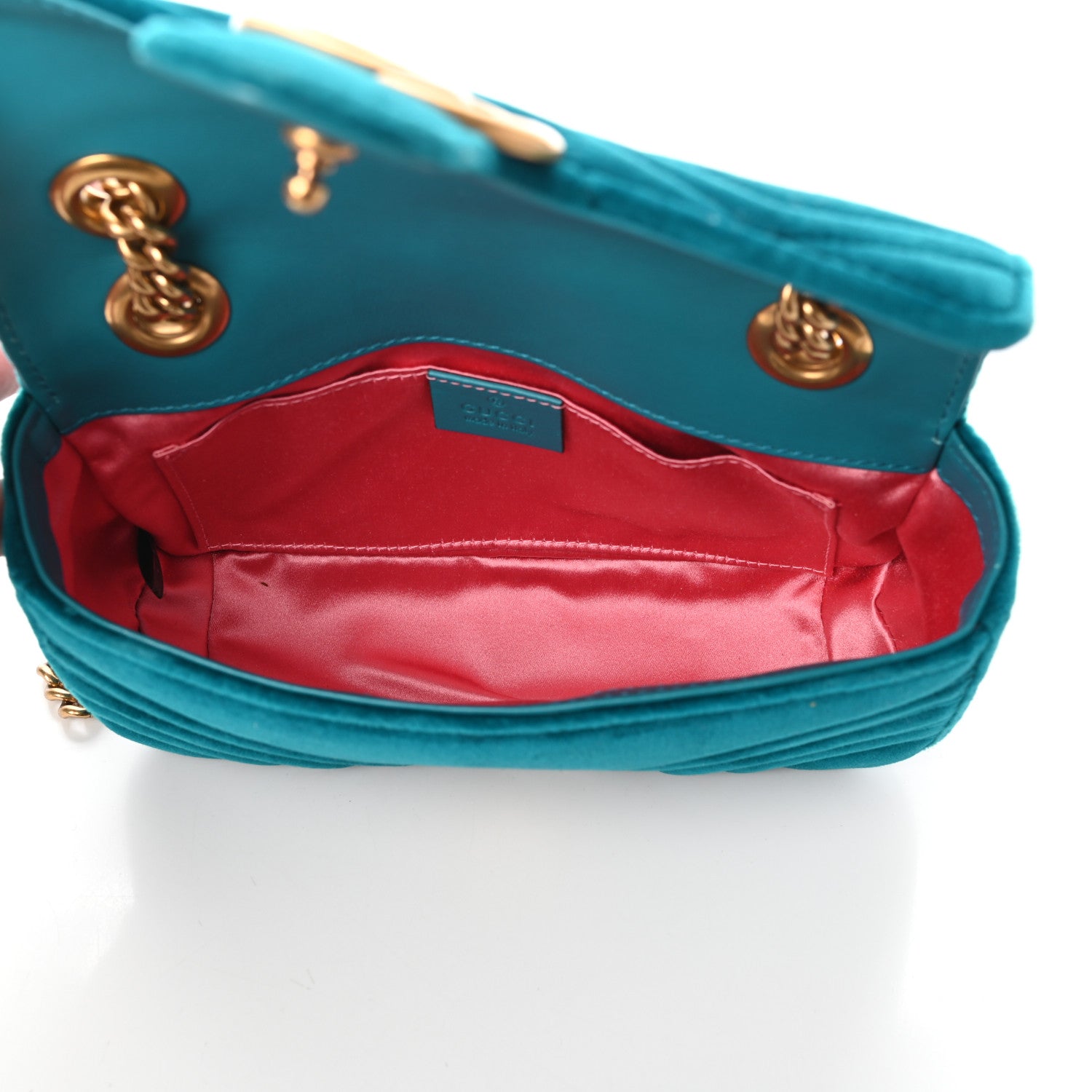 Gucci Velvet Matelasse Mini GG Marmont Shoulder Bag Pavone Cyan 5 of 9