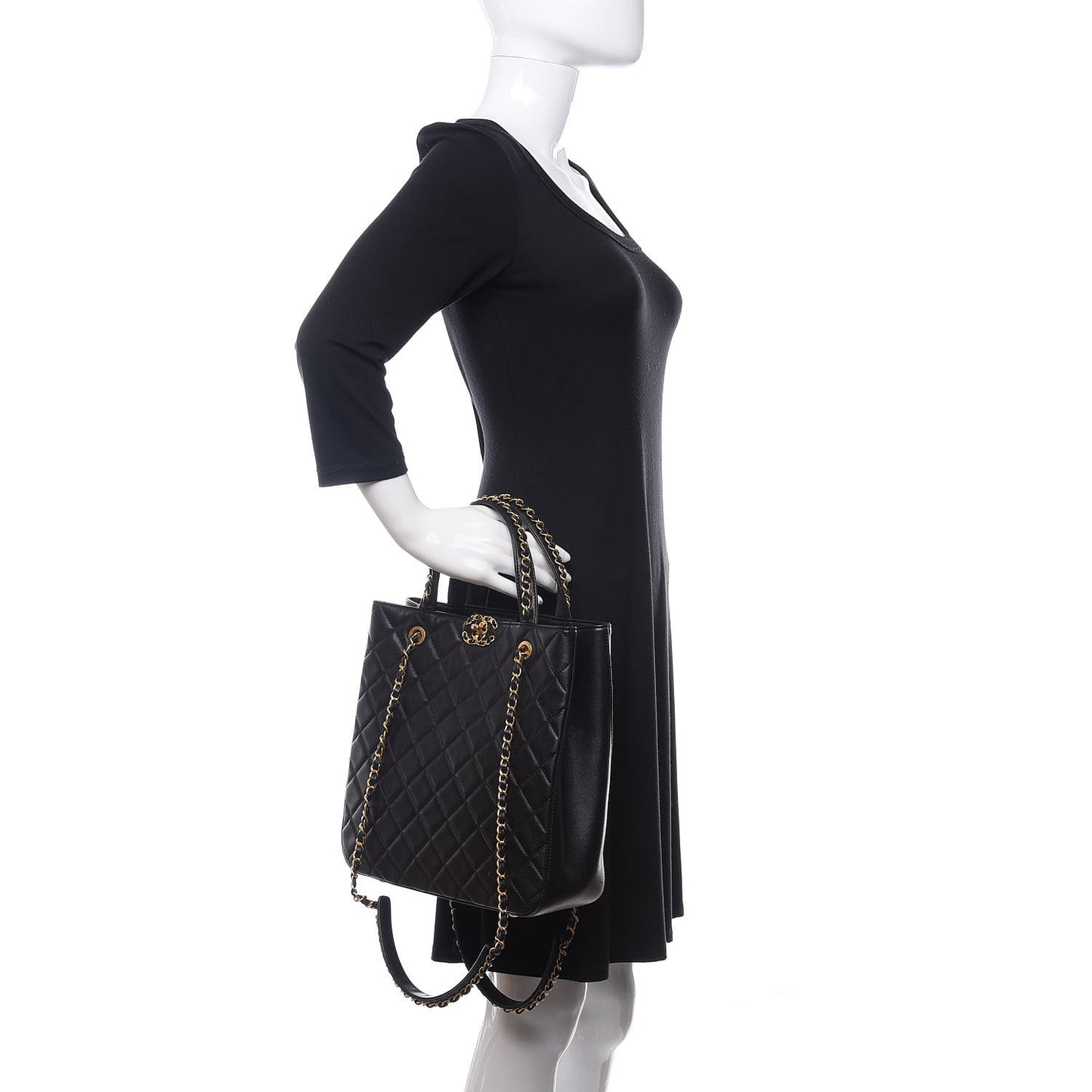 Lambskin Quilted Large Shopping Tote Black