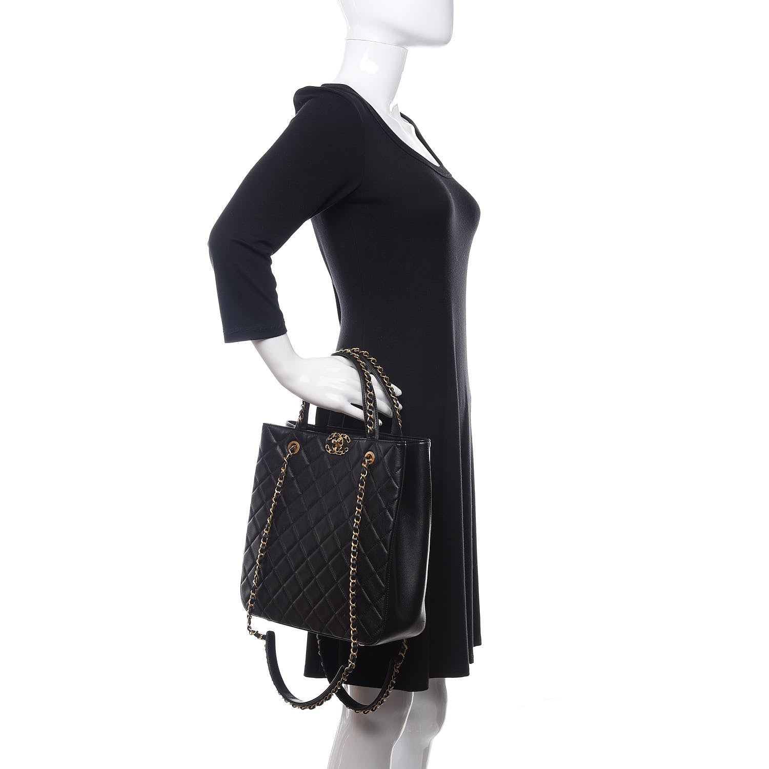 Chanel Lambskin Quilted Large Shopping Tote Black 3 of 13