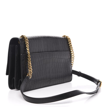 Saint Laurent Calfskin Crocodile Embossed Monogram Medium Sunset Black 3 of 10