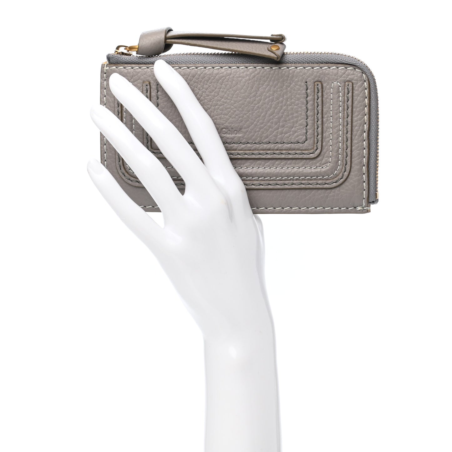 Grained Calfskin Medium Marcie Zip Card Holder Cashmere Grey