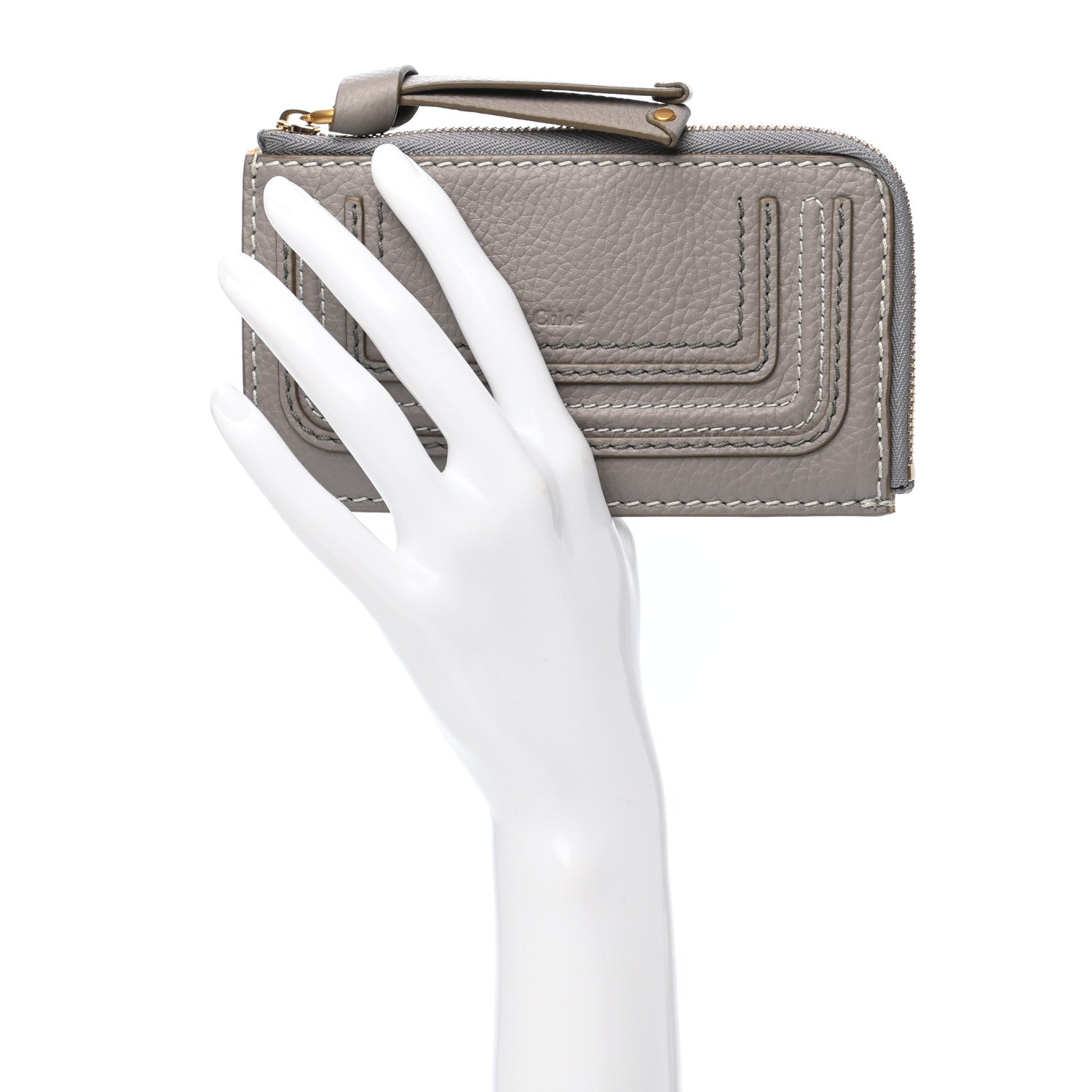 Chloe Grained Calfskin Medium Marcie Zip Card Holder Cashmere Grey 2 of 7