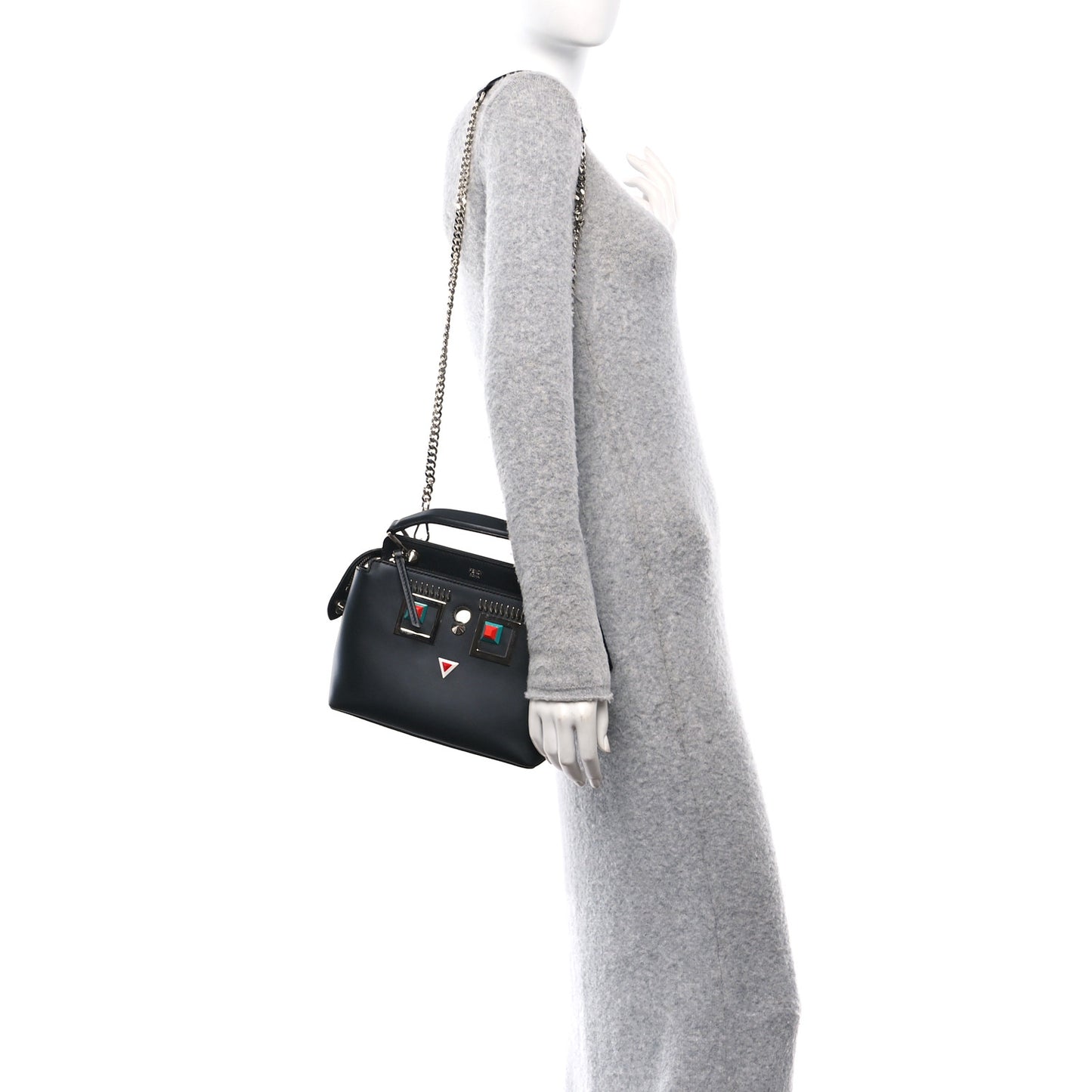 Vitello Baltico Hypnoteyes Studded Small Dotcom Click Chain Satchel Black