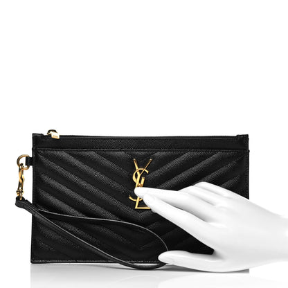 Saint Laurent Grain De Poudre Chevron Monogram Large Bill Pouch Black 2 of 7