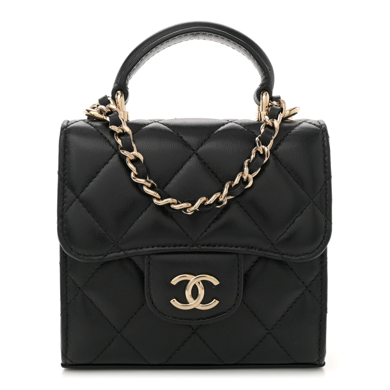 Chanel Lambskin Quilted Top Handle Flap Clutch With Chain Black 1 of 11