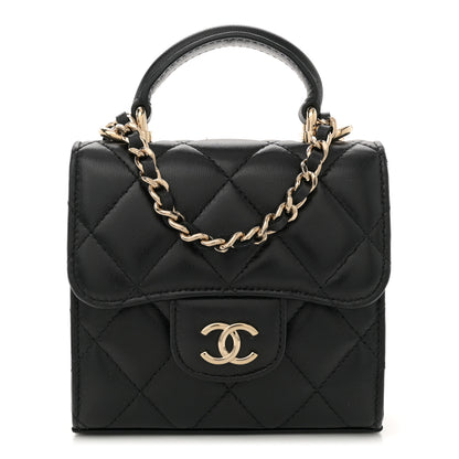 Chanel Lambskin Quilted Top Handle Flap Clutch With Chain Black 1 of 11
