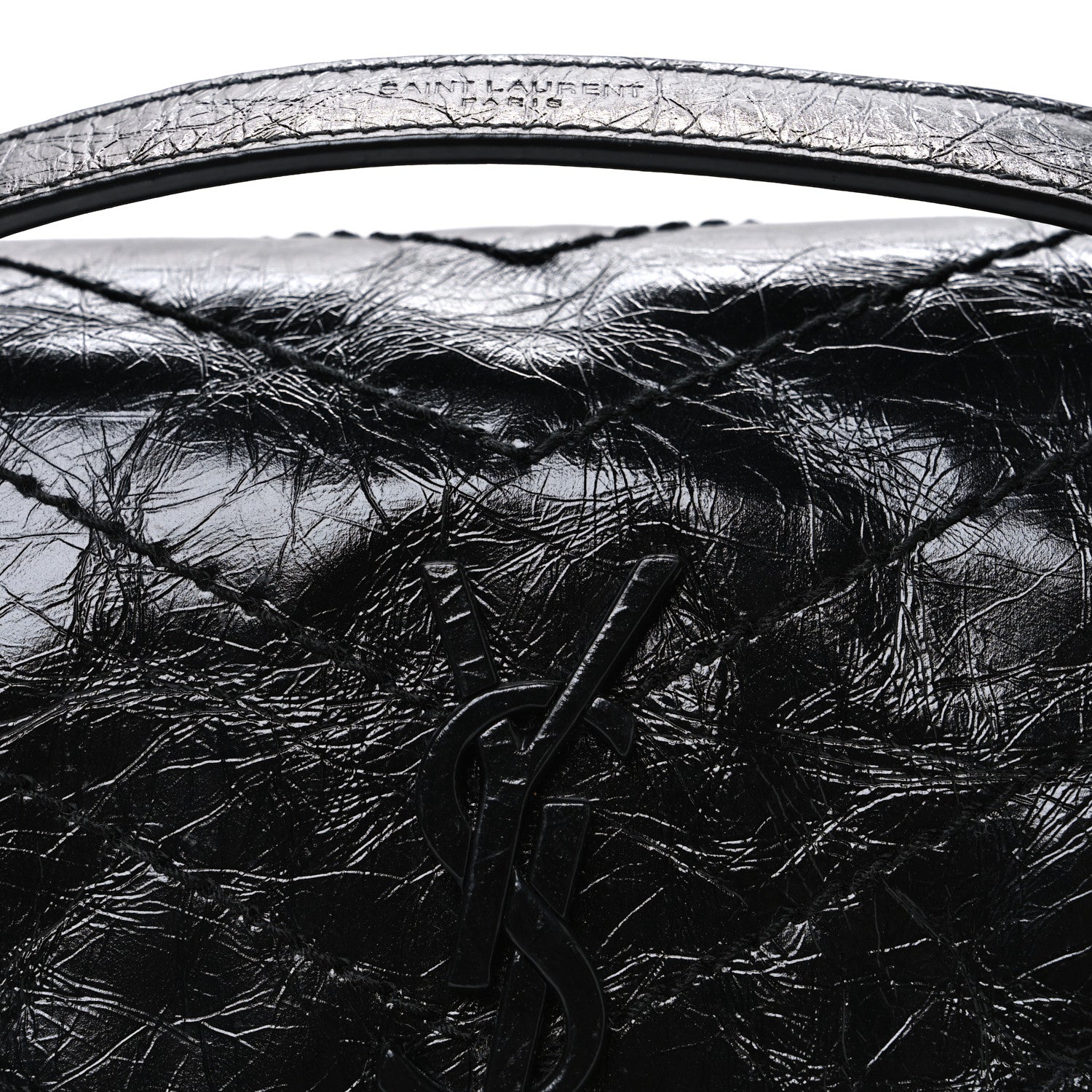 Saint Laurent Crinkled Calfskin Matelasse Monogram Baby Niki Chain Satchel Black 8 of 10