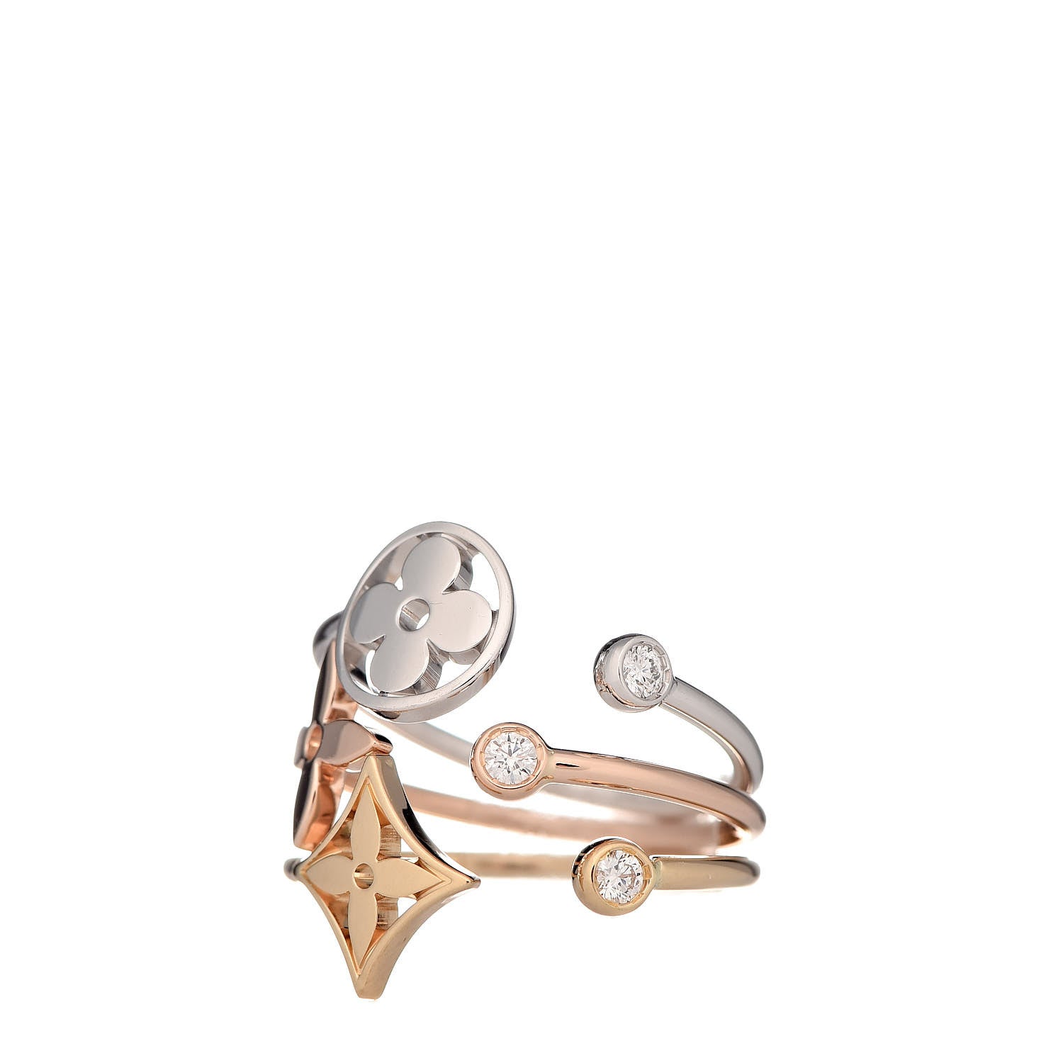 Louis Vuitton 18K Yellow Pink White Gold Diamond Idylle Blossom Ring 3 Set 53 6.25 3 of 9