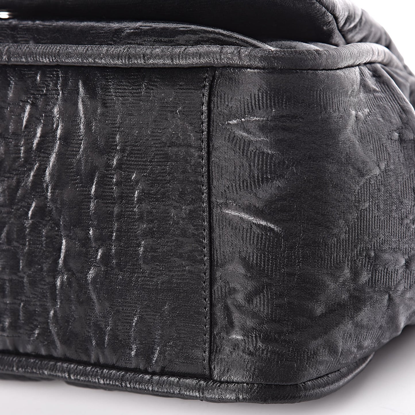 Crinkled Coated Canvas Quilted Flap Black