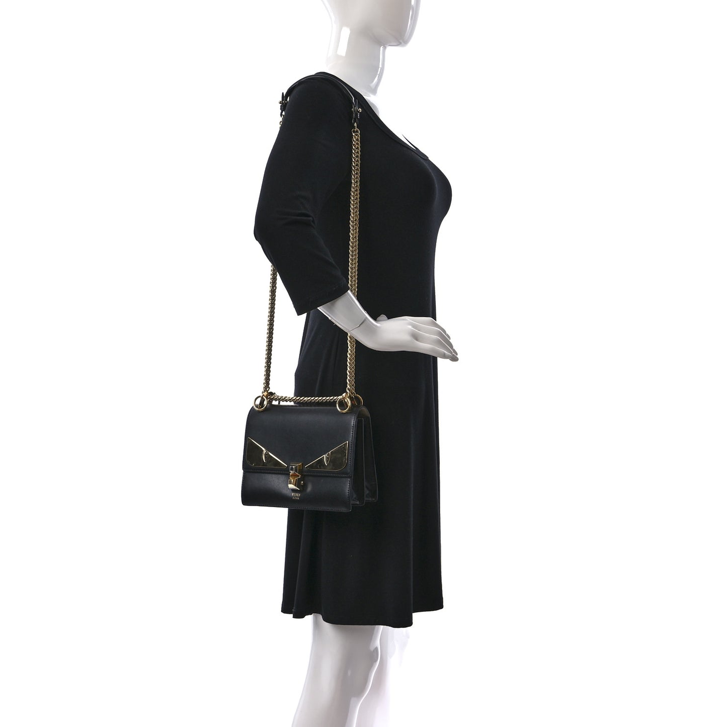 Vitello Liberty Metal Monster Eyes Small Kan I Shoulder Bag Black Gold