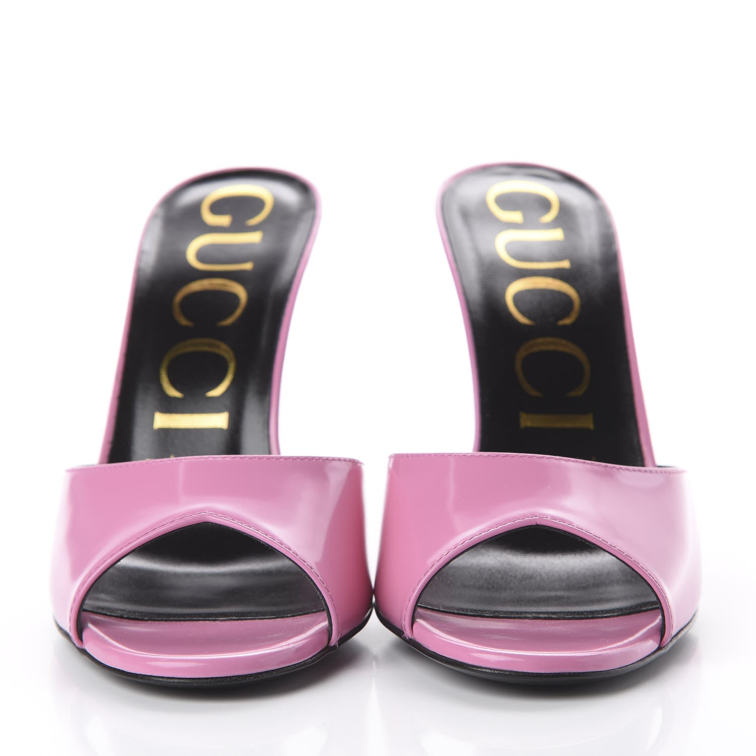 Gucci Polished Calfskin Scarlet Mid Heel Slide Sandals 37.5 Pink Plexi 3 of 11
