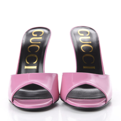 Gucci Polished Calfskin Scarlet Mid Heel Slide Sandals 37.5 Pink Plexi 3 of 11