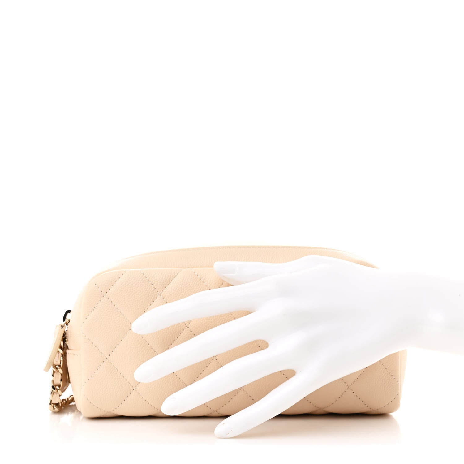 Chanel Caviar Quilted Toiletry Case With Chain Light Beige 2 of 8