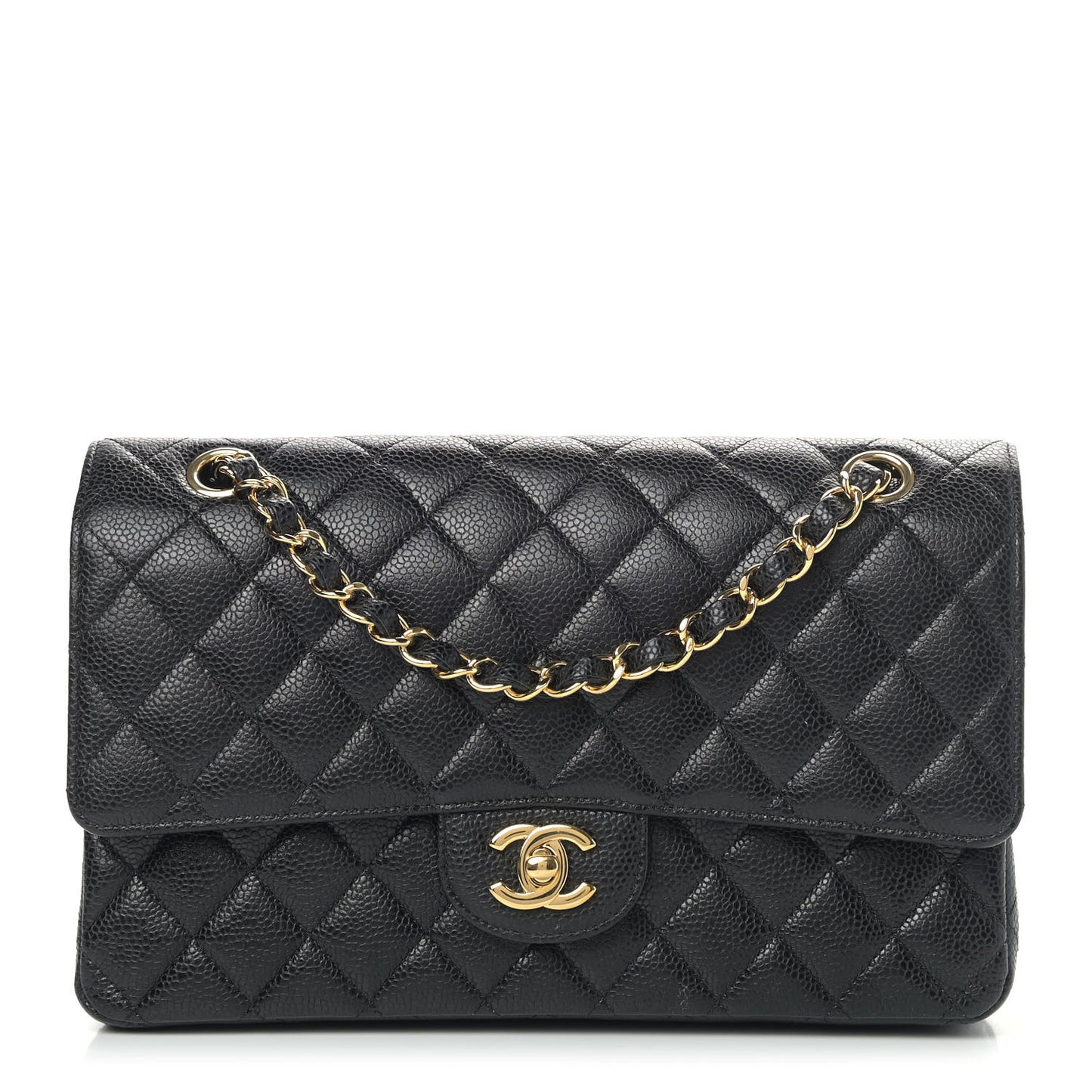 Caviar Quilted Medium Double Flap Black
