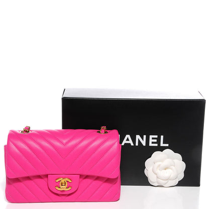 Chanel Lambskin Chevron Quilted Mini Rectangular Flap Dark Pink 5 of 9