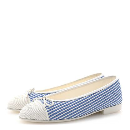 Chanel Fabric Grosgrain Cap Toe CC Flats 35 White Blue 4 of 10