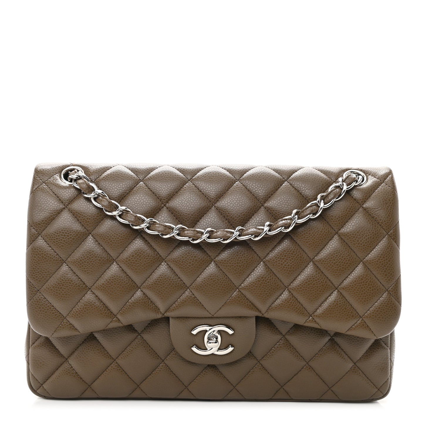 Caviar Quilted Jumbo Double Flap Beige Taupe