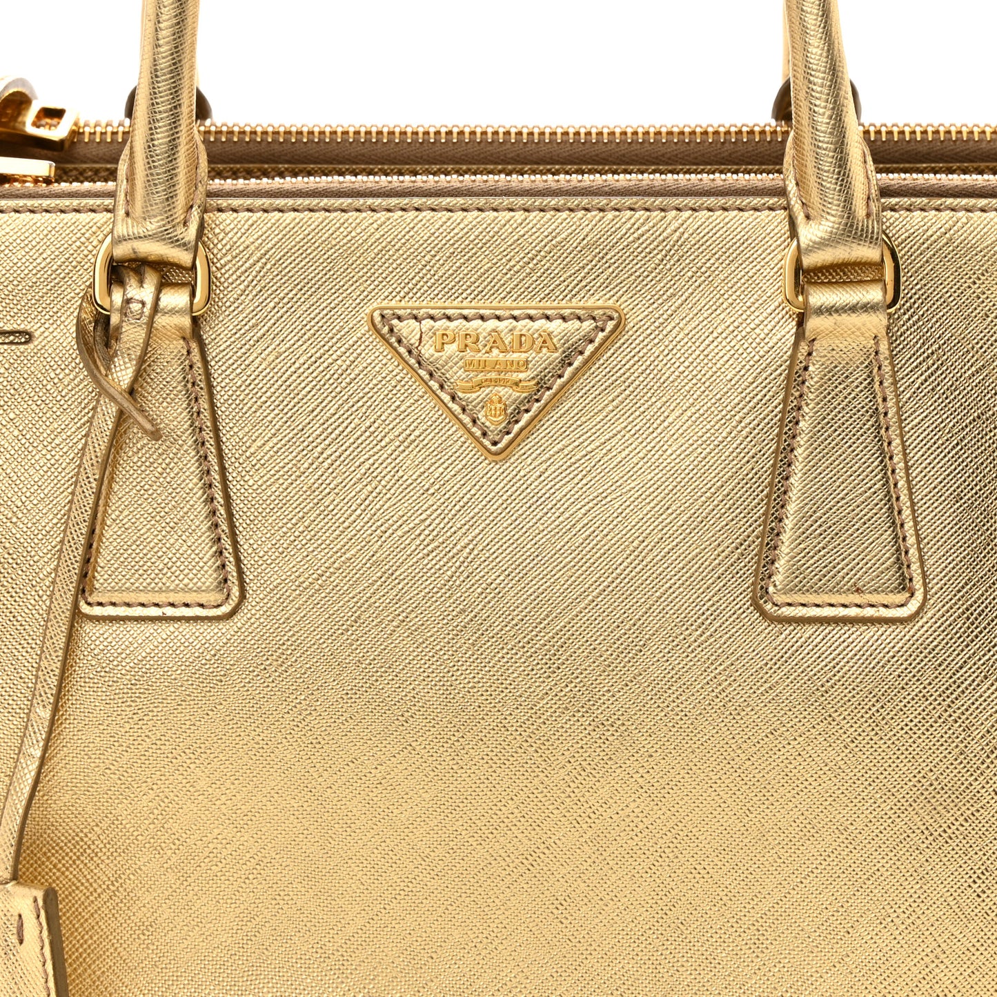 Metallic Saffiano Small Galleria Double Zip Tote Platino