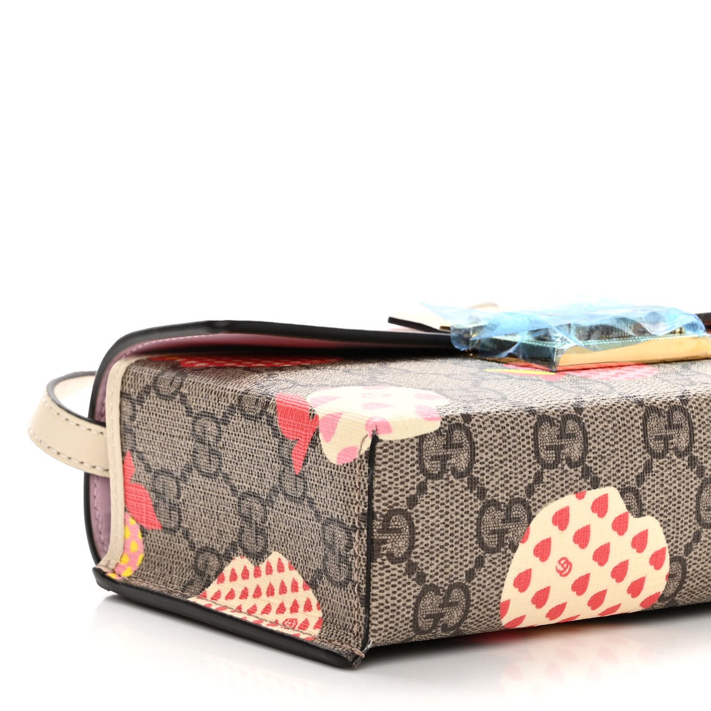GG Supreme Monogram Les Pommes Mini Padlock Top Handle Shoulder Bag Beige Ebony Multicolor Cotton Candy Pink