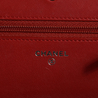 Chanel Lambskin Quilted Wallet On Chain WOC Red Pink 7 of 9