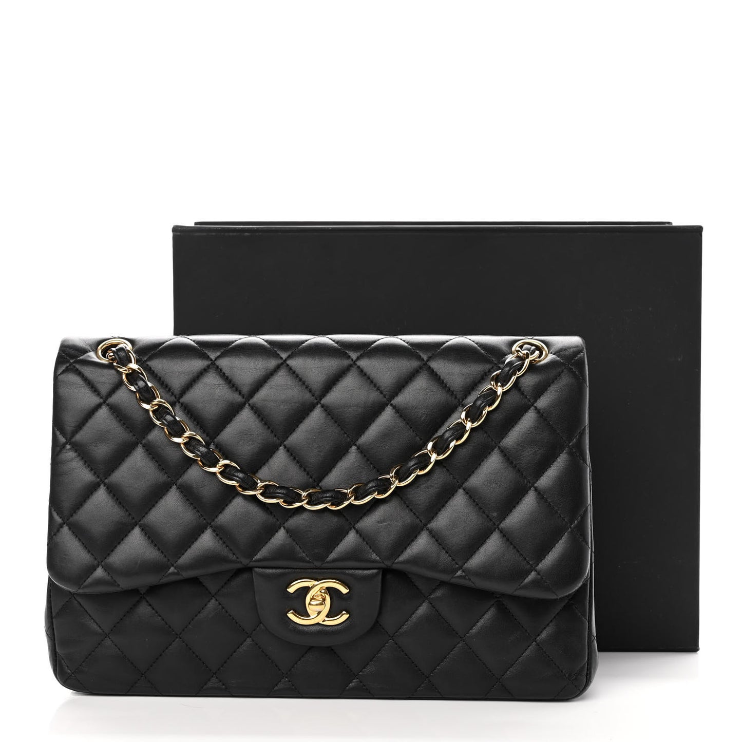 Lambskin Quilted Jumbo Double Flap Black