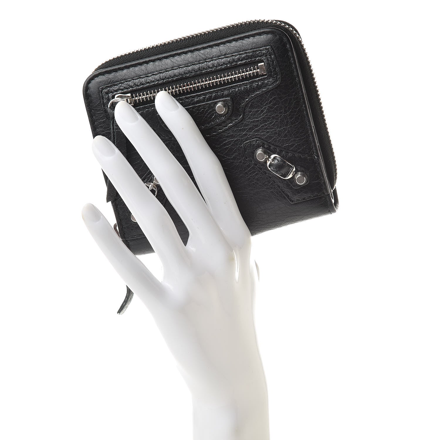 Balenciaga Agneau Classic Silver Hardware Compact Wallet Black 2 of 10