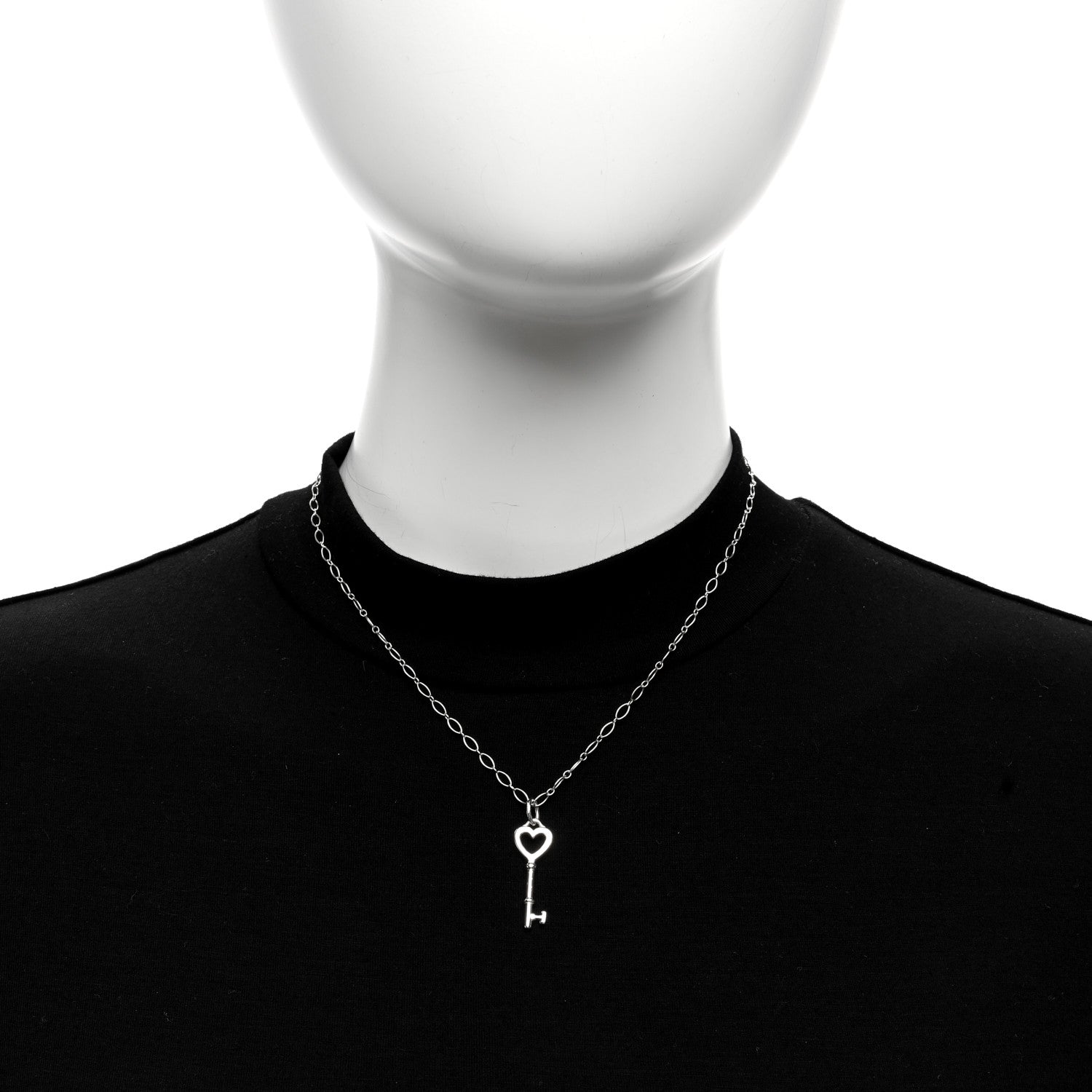 Tiffany Sterling Silver Small Heart Key Pendant Necklace 3 of 5