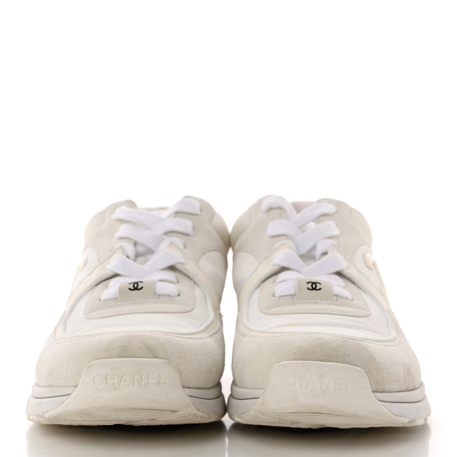 Chanel Suede Calfskin Fabric CC Sneakers 40 White 2 of 10