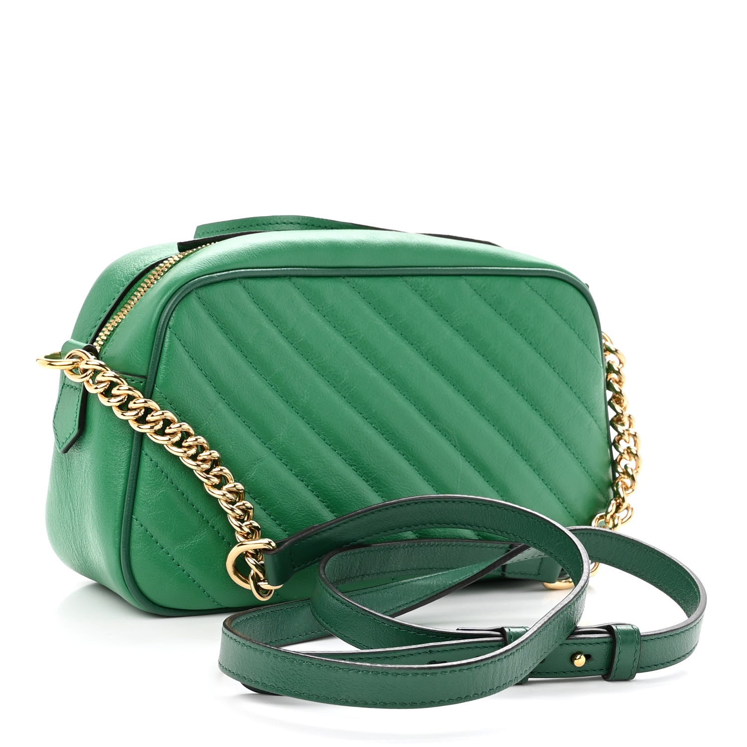 Gucci Azalea Calfskin Enamel Matelasse Diagonal Small Torchon GG Marmont Chain Shoulder Bag New Shamarock Emerald 3 of 10