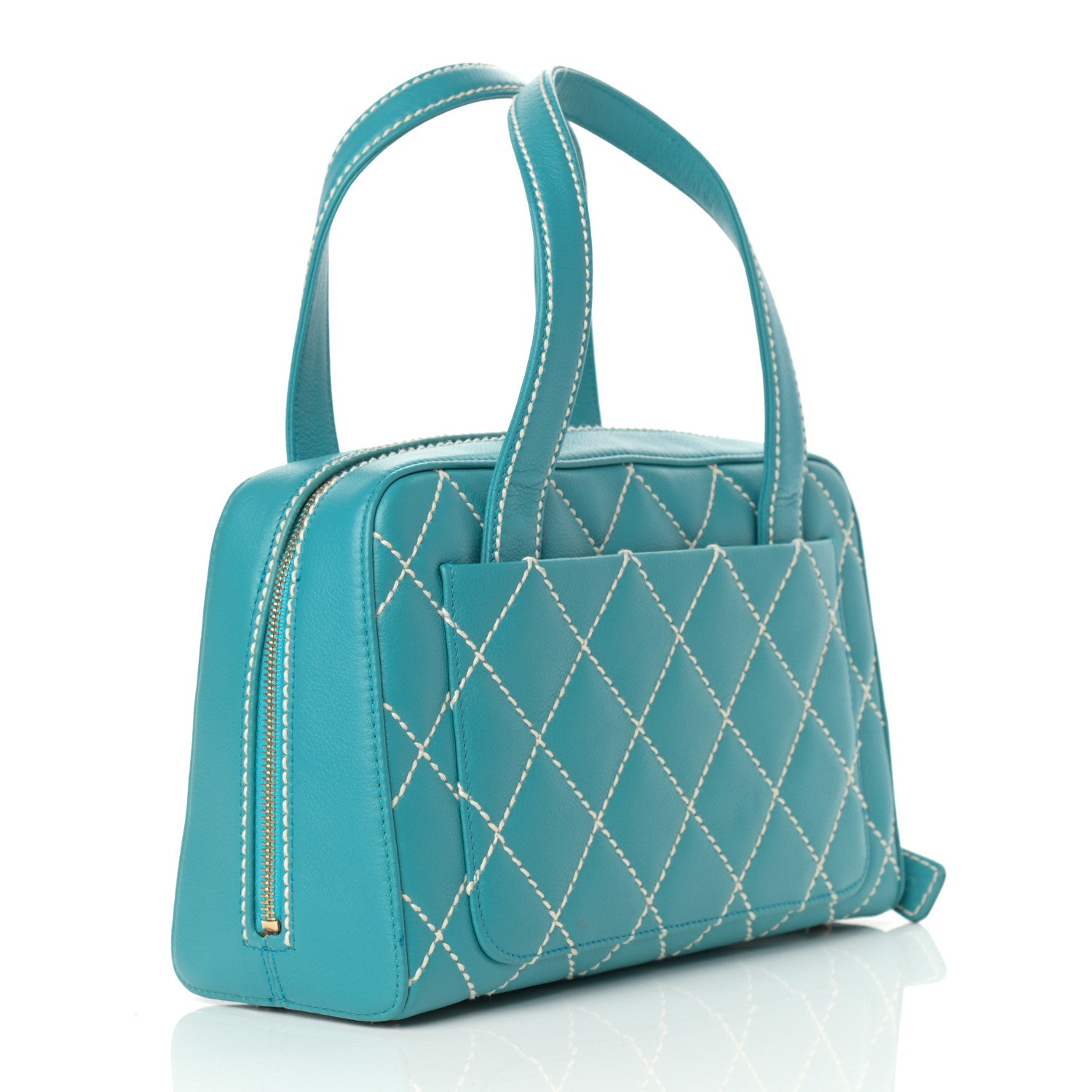 Chanel Calfskin Contrast Stitch Surpique Bowler Blue 3 of 14